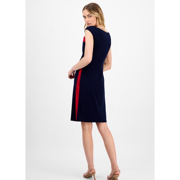 Connected Apparel Womens Navy/Red/White Jersey Dress Size 14 With Draped Detail - Picture 2 of 6